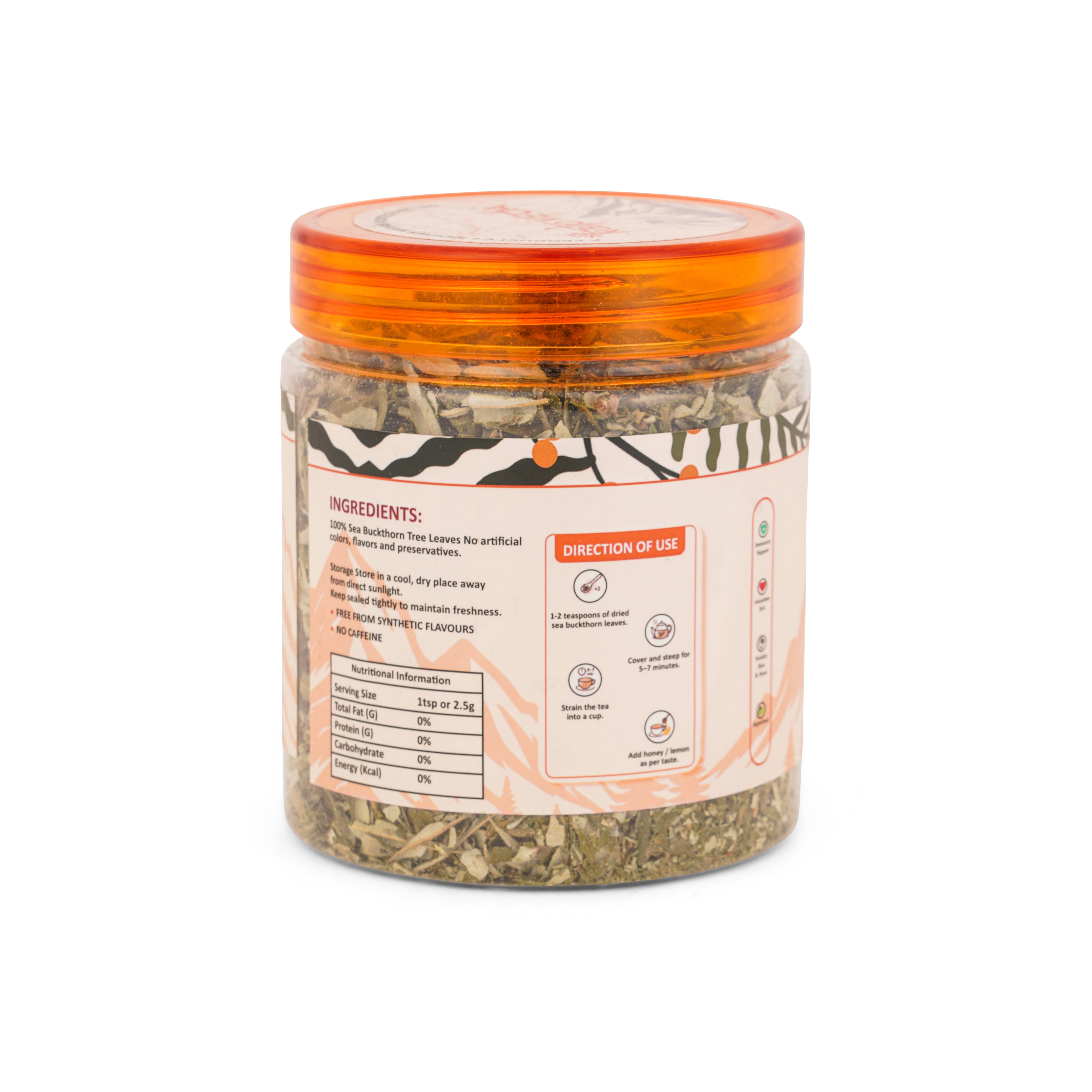Premium Himalayan Sea Buckthorn Raw Leaves Tea 50g, Sun-Dried, Caffeine-Free Herbal Tea, Rich in Antioxidants, Vitamin C, Nutrients & Omega 7, Supports Skin Glow, Immunity & Detox