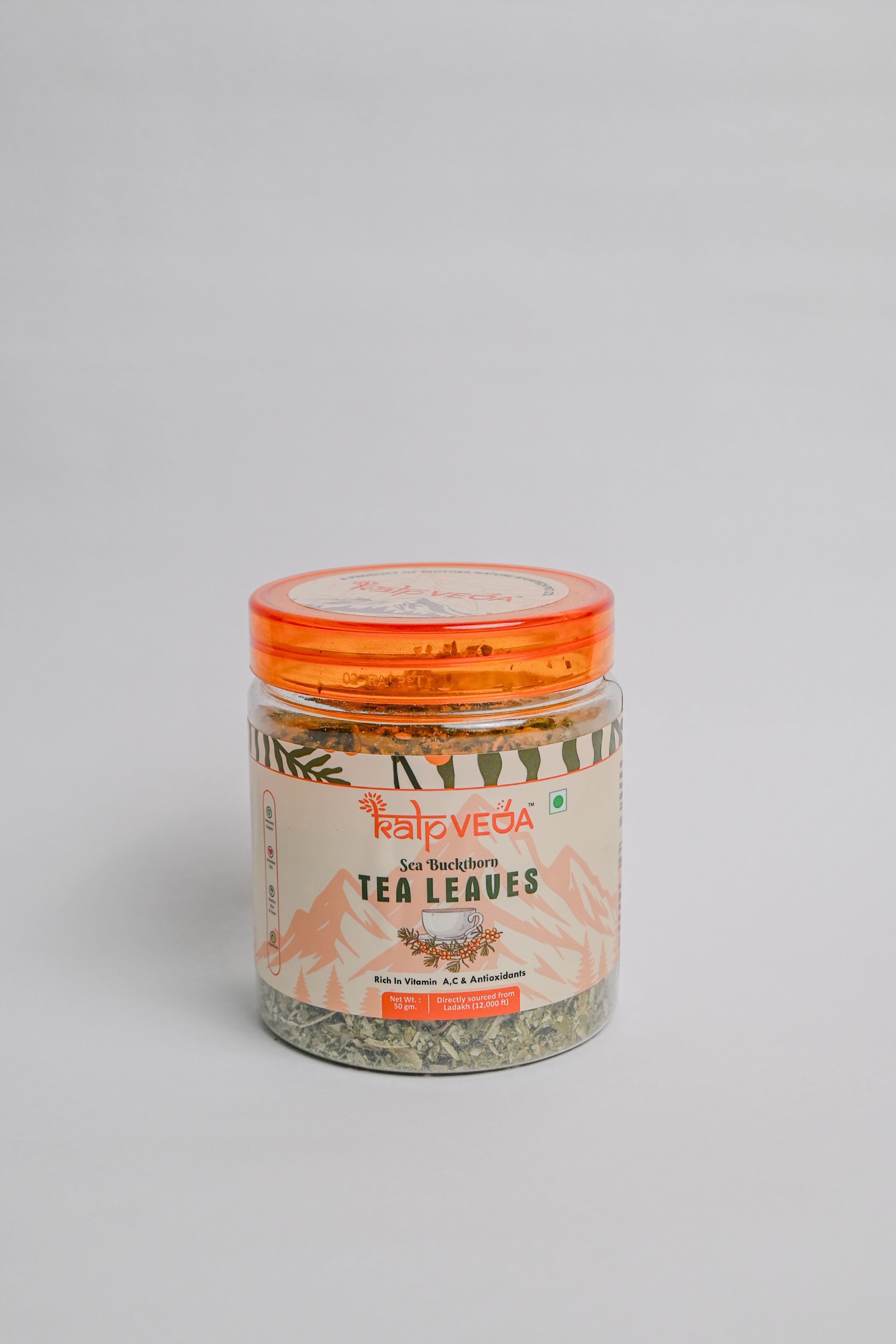 KALPVEDA Premium Himalayan Sea Buckthorn Raw Leaves Tea 50g, Sun-Dried, Caffeine-Free Herbal Tea, Rich in Antioxidants, Vitamin C, Nutrients & Omega 7, Supports Skin Glow, Immunity & Detox