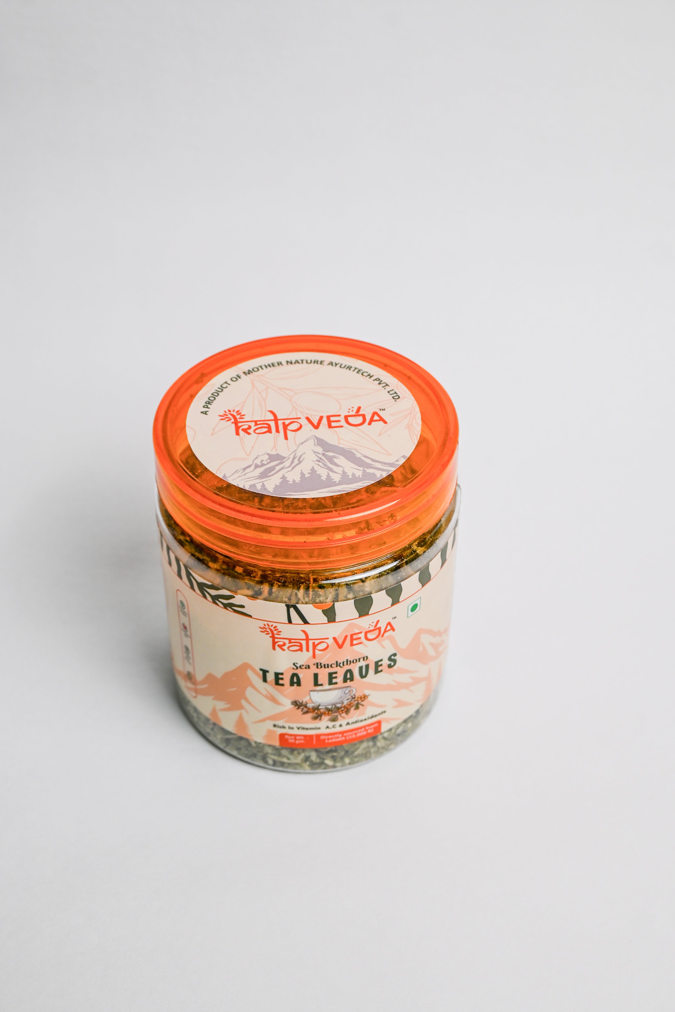 KALPVEDA Premium Himalayan Sea Buckthorn Raw Leaves Tea 50g, Sun-Dried, Caffeine-Free Herbal Tea, Rich in Antioxidants, Vitamin C, Nutrients & Omega 7, Supports Skin Glow, Immunity & Detox