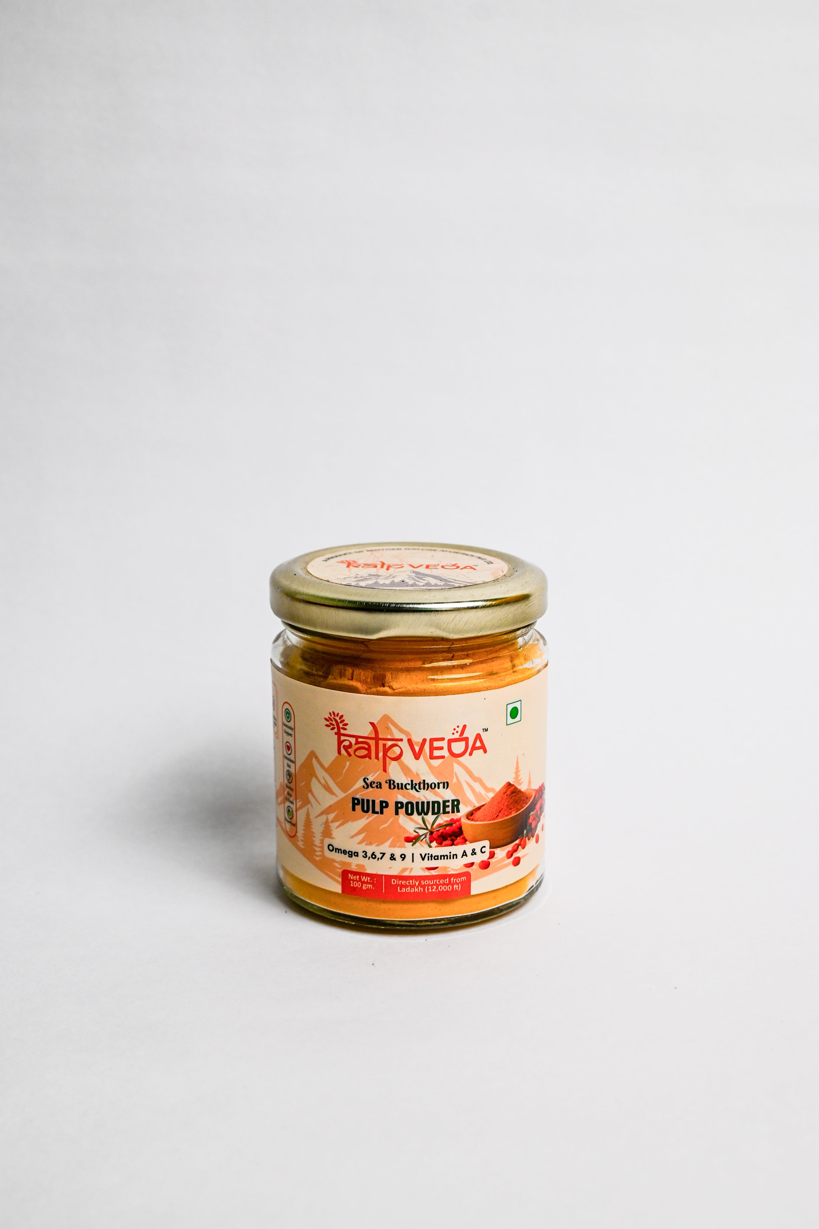 KALPVEDA Sea Buckthorn Premium Pulp Powder (Water Soluble) | Export Quality Superfood | Rich in Vitamin C, Omega 3,6,7,9 & Antioxidants | Boost Immunity, Skin & Gut Health
