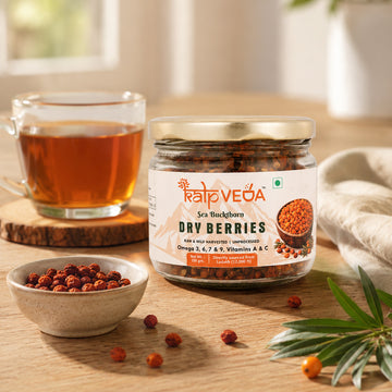 Kalpveda Himalayan Dried Sea Buckthorn Berries 100g | Vitamin C, Omega 3 6 7 9 & Antioxidants | Unsweetened Sun-Dried Wild Berries | No Added Sugar or Preservatives (Pack of 1)