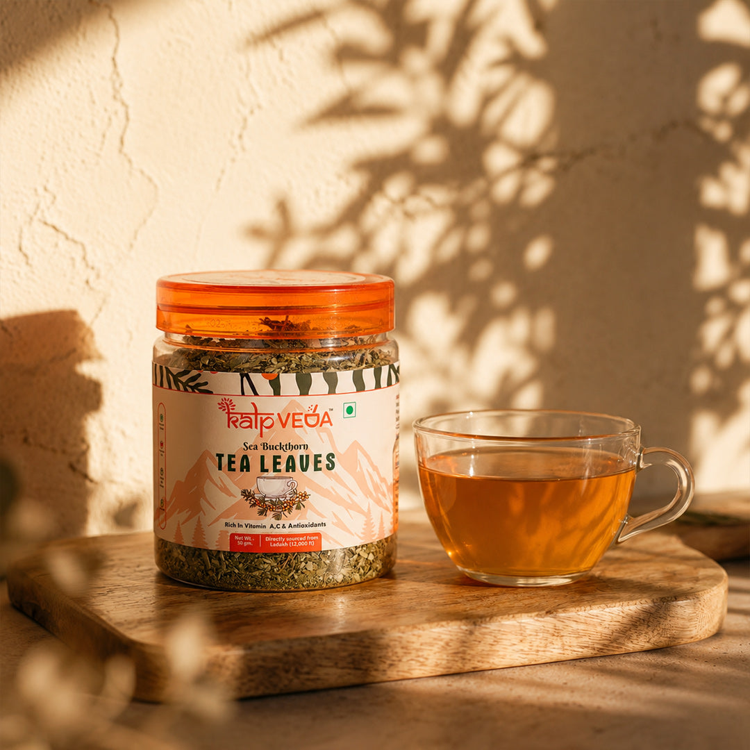 Premium Himalayan Sea Buckthorn Raw Leaves Tea 50g, Sun-Dried, Caffeine-Free Herbal Tea, Rich in Antioxidants, Vitamin C, Nutrients & Omega 7, Supports Skin Glow, Immunity & Detox