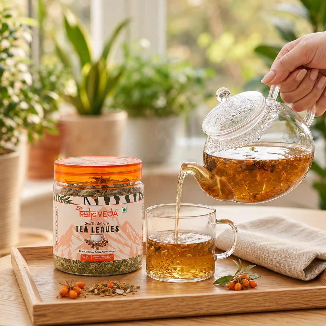 Premium Himalayan Sea Buckthorn Raw Leaves Tea 50g, Sun-Dried, Caffeine-Free Herbal Tea, Rich in Antioxidants, Vitamin C, Nutrients & Omega 7, Supports Skin Glow, Immunity & Detox