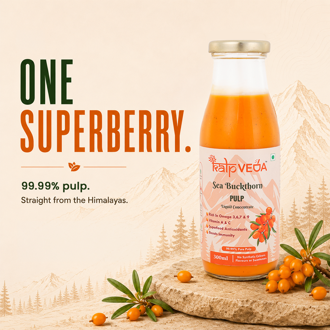 Kalpveda Himalayan Sea Buckthorn Pulp Juice 300ml | Vitamin C, Omega 3 6 7 9 & Antioxidants | Supports Immunity, Gut Health & Skin Wellness (Pack of 1)