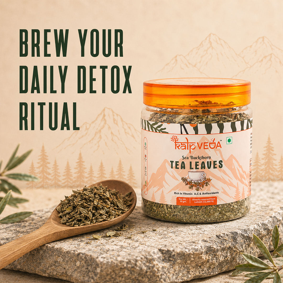 Premium Himalayan Sea Buckthorn Raw Leaves Tea 50g, Sun-Dried, Caffeine-Free Herbal Tea, Rich in Antioxidants, Vitamin C, Nutrients & Omega 7, Supports Skin Glow, Immunity & Detox