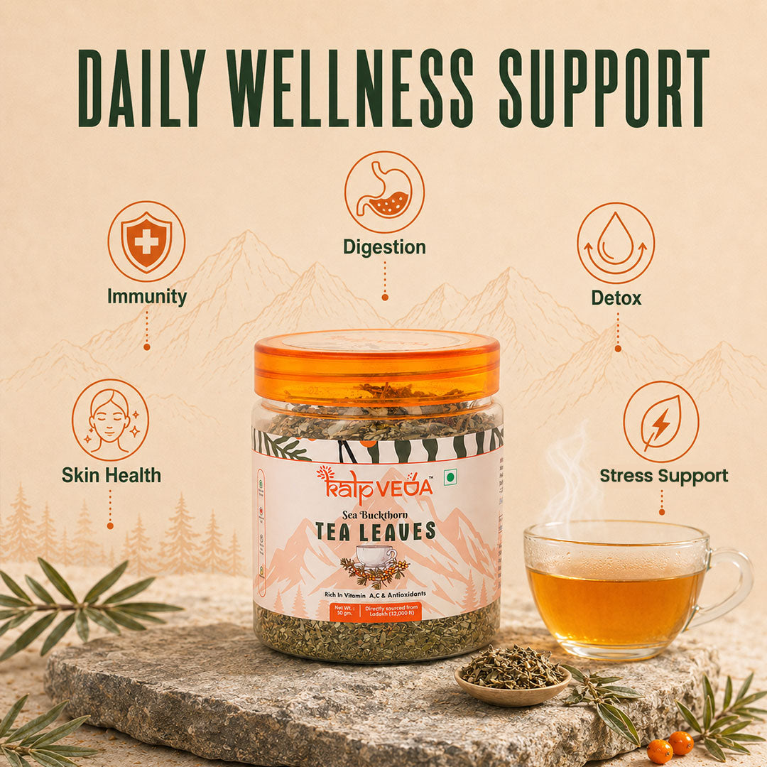 Premium Himalayan Sea Buckthorn Raw Leaves Tea 50g, Sun-Dried, Caffeine-Free Herbal Tea, Rich in Antioxidants, Vitamin C, Nutrients & Omega 7, Supports Skin Glow, Immunity & Detox