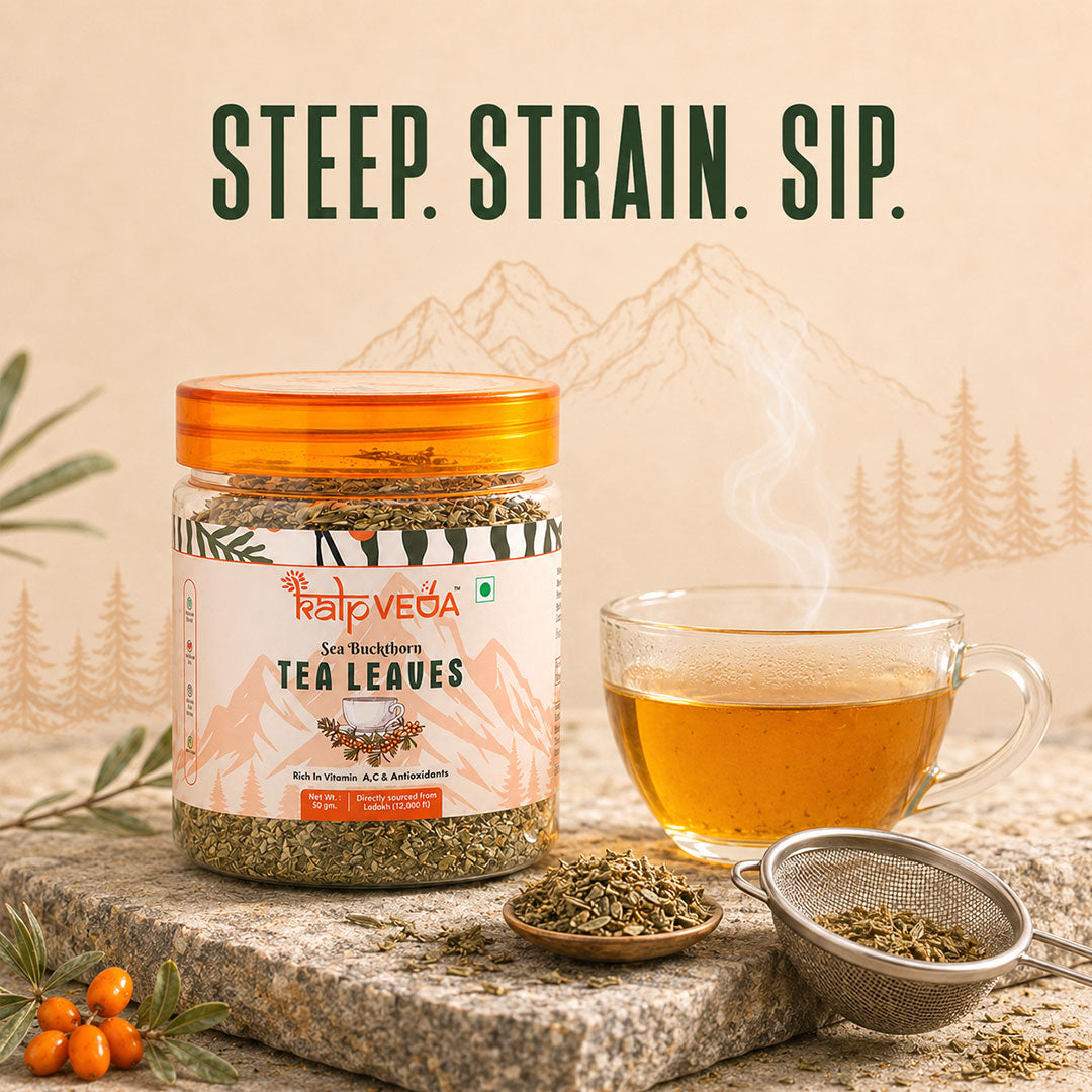 Premium Himalayan Sea Buckthorn Raw Leaves Tea 50g, Sun-Dried, Caffeine-Free Herbal Tea, Rich in Antioxidants, Vitamin C, Nutrients & Omega 7, Supports Skin Glow, Immunity & Detox